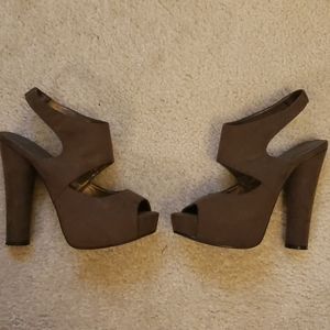 Chocolate peep toe platform heels